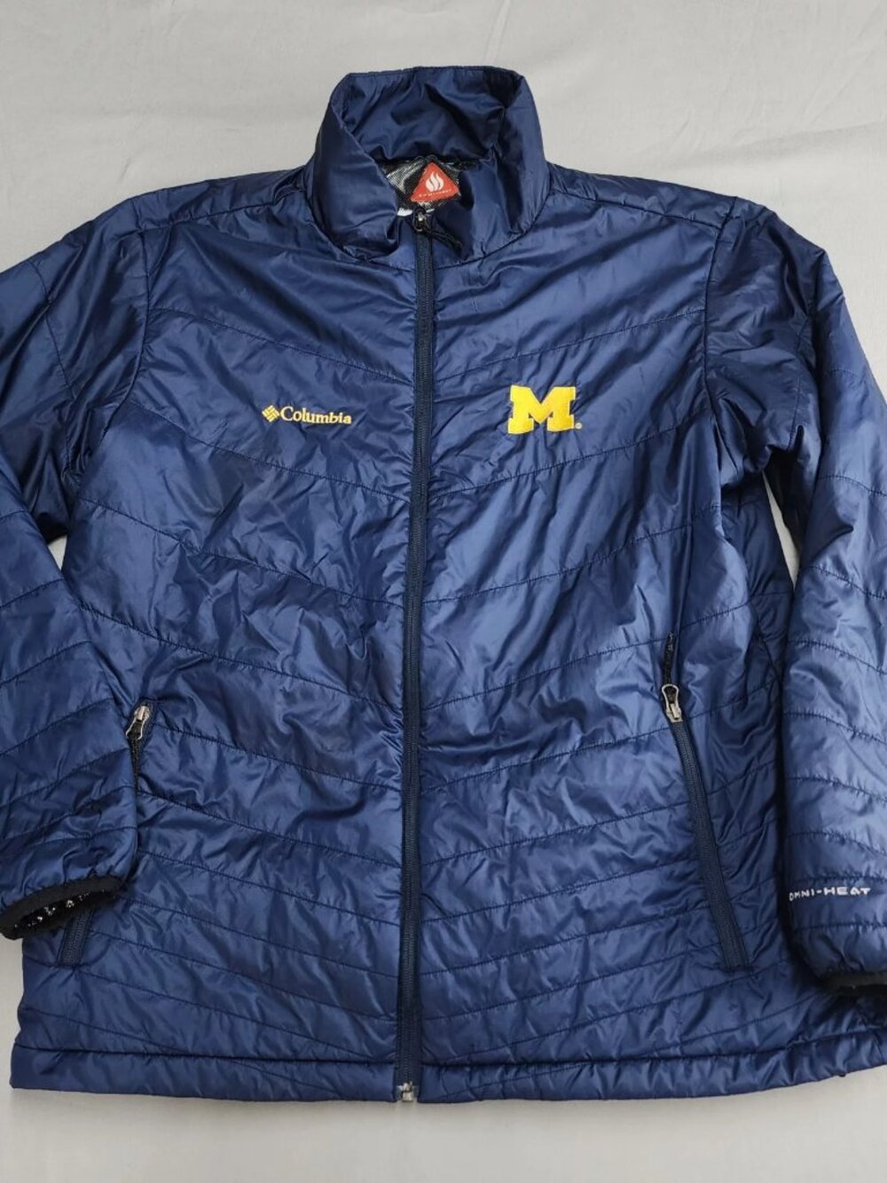 Columbia Women L Navy Blue Michigan Wolverines Puffer Jacket Omni-Heat